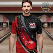 Load image into Gallery viewer, Black and Red Bowling Camo Polo, 1/4 Zip Shirt for Men Custom Team Bowling jerseys, Bowler Outfit NQS10424