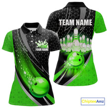 Load image into Gallery viewer, Black and Green Bowling Camo Polo, 1/4 Zip Shirt for Women Custom Team Bowling jerseys, Bowler Outfit NQS10425