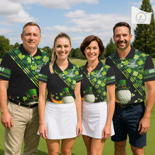 Load image into Gallery viewer, Black and Green shamrock argyle pattern Golf Polo Shirts For Men Custom St Patrick mens golf top NQS11238