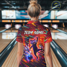 Load image into Gallery viewer, Funny Colorful Neon Cat Bowling Polo shirt, 1/4 zip shirts for Women custom Bowling Team League Shirt NQS11429
