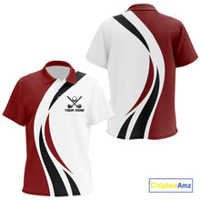 Load image into Gallery viewer, Red and White Kid golf polo shirt Custom golf attire for Kid, gifts for golf lovers NQS10106
