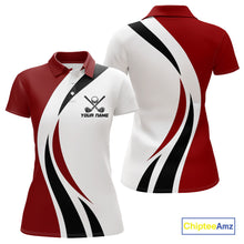 Load image into Gallery viewer, Red and White Women golf polo shirt Custom golf attire for ladies, gifts for golf lovers NQS10106