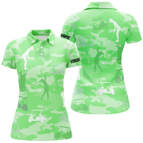 Green camo Womens golf polos shirts custom name  green golf shirts for women, golfing gifts NQS5925