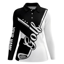 Load image into Gallery viewer, Black and white golf clubs Womens golf polo shirts custom golf tops for women, lady golf apparel NQS6126