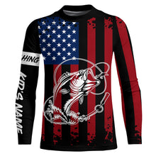 Load image into Gallery viewer, Black American flag Bass fishing tattoo customize performance long sleeves patriotic Fishing shirts NQS6131