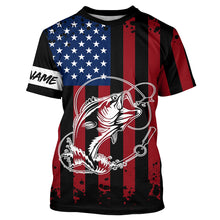 Load image into Gallery viewer, Black American flag Bass fishing tattoo customize performance long sleeves patriotic Fishing shirts NQS6131