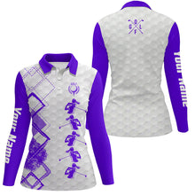 Load image into Gallery viewer, Purple and white Womens golf polo shirts custom name women's golf apparel, gifts for golf lovers NQS8227