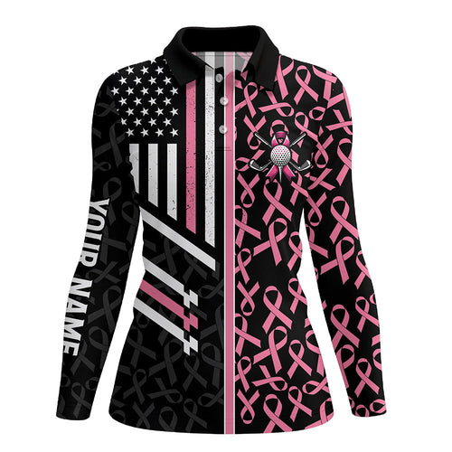 Pink ribbon Pattern American Flag Women golf polo shirts custom Breast Cancer awareness golf shirts NQS8232