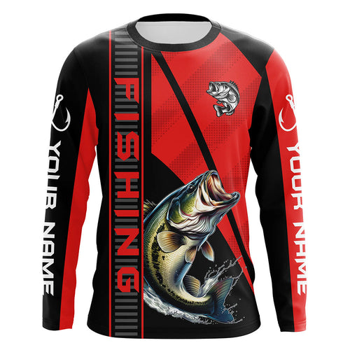 Black and red Largemouth Bass Fishing Custom UV protection Long sleeve fishing shirts For Men, Women NQS8236