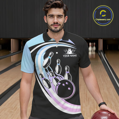 Blue Purple Gradient Bowling Shirts For Men Custom Bowling Team League Jersey, Gift For Bowler NQS10432
