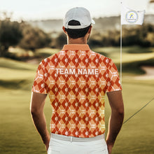 Load image into Gallery viewer, Mens golf polo shirts custom orange argyle plaid pattern golf attire for men, golfer gifts NQS10436