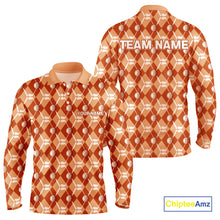 Load image into Gallery viewer, Mens golf polo shirts custom orange argyle plaid pattern golf attire for men, golfer gifts NQS10436