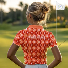 Load image into Gallery viewer, Women golf polo shirts custom orange argyle plaid pattern golf attire for ladies, golfer gifts NQS10436