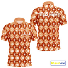 Load image into Gallery viewer, Mens golf polo shirts custom orange argyle plaid pattern golf attire for men, golfer gifts NQS10436