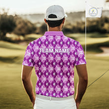 Load image into Gallery viewer, Mens golf polo shirts custom light purple argyle plaid pattern golf attire for men, golfer gifts NQS10437