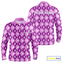 Load image into Gallery viewer, Mens golf polo shirts custom light purple argyle plaid pattern golf attire for men, golfer gifts NQS10437
