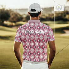 Load image into Gallery viewer, Mens golf polo shirts custom pink argyle plaid pattern golf attire for men, golfer gifts NQS10443