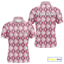 Load image into Gallery viewer, Mens golf polo shirts custom pink argyle plaid pattern golf attire for men, golfer gifts NQS10443