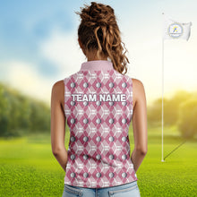 Load image into Gallery viewer, Women sleeveless polo shirt custom pink argyle plaid pattern golf attire for ladies NQS10443