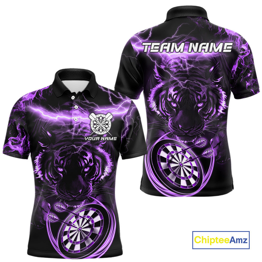 Personalized Purple Lightning Thunder Storm Tiger Darts Shirts For Men Custom Dart Team Jerseys NQS10440