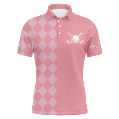 Pink argyle pattern Mens Golf Polo Shirts custom golf tops for men, cool golf gifts NQS9165