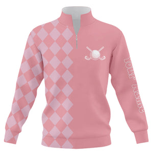 Pink argyle pattern Quarter zip golf sweatshirt custom golf sweater cool golf gifts NQS9165