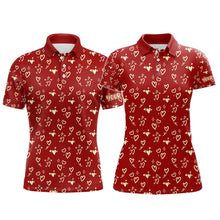 Load image into Gallery viewer, Gold Heart Red pattern matching golf shirt for couple custom Couple Valentines golf polo shirts NQS9368