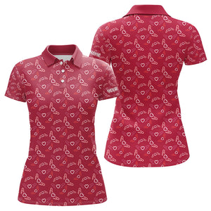 Pink Heart Wings pattern matching golf shirt for couple custom Couple Valentines golf polo shirts NQS9369