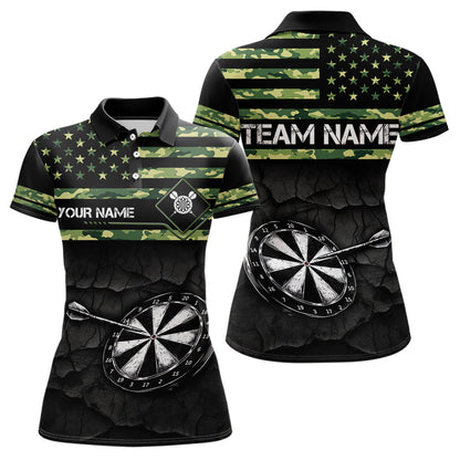 Green camo American Flag Dart jerseys Polo, 1/4 Zip Shirt for Women Custom Patriotic Darts Team shirts NQS9519