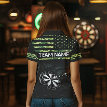 Green camo American Flag Dart jerseys Polo, 1/4 Zip Shirt for Women Custom Patriotic Darts Team shirts NQS9519