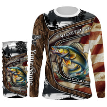 Load image into Gallery viewer, Walleye Fishing camo American flag patriotic Customize name long sleeves fishing shirts NQS1433