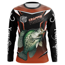 Load image into Gallery viewer, Black and Orange Crappie Long Sleeve Fishing Shirts, Personalized Crappie Fishing Tounament Jerseys NQS9680