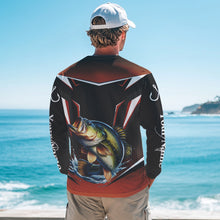 Load image into Gallery viewer, Black and Orange Largemouth Bass Long Sleeve Fishing Shirt, Personalized Bass Fishing Tounament Jersey NQS9681