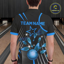Load image into Gallery viewer, Black and Blue Mens Bowling Polo, Quarter Zip Shirts Custom Bowling outfit men Team Jerseys NQS9956