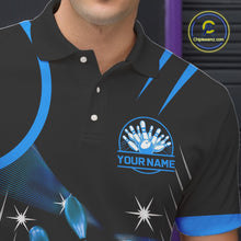 Load image into Gallery viewer, Black and Blue Mens Bowling Polo, Quarter Zip Shirts Custom Bowling outfit men Team Jerseys NQS9956