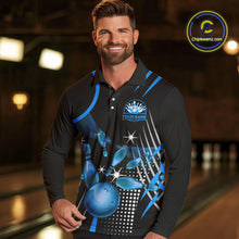 Load image into Gallery viewer, Black and Blue Mens Bowling Polo, Quarter Zip Shirts Custom Bowling outfit men Team Jerseys NQS9956