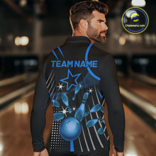 Load image into Gallery viewer, Black and Blue Mens Bowling Polo, Quarter Zip Shirts Custom Bowling outfit men Team Jerseys NQS9956