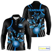 Load image into Gallery viewer, Black and Blue Mens Bowling Polo, Quarter Zip Shirts Custom Bowling outfit men Team Jerseys NQS9956
