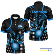 Load image into Gallery viewer, Black and Blue Mens Bowling Polo, Quarter Zip Shirts Custom Bowling outfit men Team Jerseys NQS9956