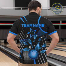 Load image into Gallery viewer, Black and Blue Mens Bowling Polo, Quarter Zip Shirts Custom Bowling outfit men Team Jerseys NQS9956