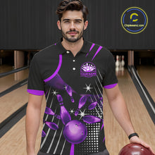 Load image into Gallery viewer, Black and Purple Mens Bowling Polo, Quarter Zip Shirts Custom Bowling outfit men Team Jerseys NQS9958