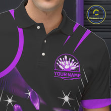 Load image into Gallery viewer, Black and Purple Mens Bowling Polo, Quarter Zip Shirts Custom Bowling outfit men Team Jerseys NQS9958