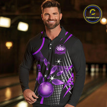 Load image into Gallery viewer, Black and Purple Mens Bowling Polo, Quarter Zip Shirts Custom Bowling outfit men Team Jerseys NQS9958