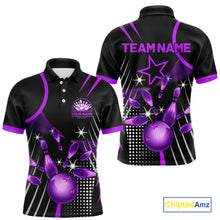 Load image into Gallery viewer, Black and Purple Mens Bowling Polo, Quarter Zip Shirts Custom Bowling outfit men Team Jerseys NQS9958