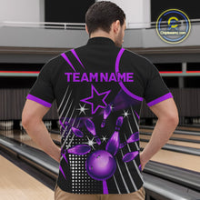 Load image into Gallery viewer, Black and Purple Mens Bowling Polo, Quarter Zip Shirts Custom Bowling outfit men Team Jerseys NQS9958