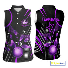 Load image into Gallery viewer, Black and Purple Women Bowling sleeveless polo Shirts Custom Bowling outfit ladies Team Jerseys NQS9958