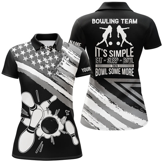 Custom Black bowling shirt for women – personalized team jersey front view