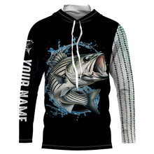 Load image into Gallery viewer, Striped Bass fishing scales Customize name black long sleeves fishing shirts NQS833