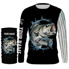 Load image into Gallery viewer, Striped Bass fishing scales Customize name black long sleeves fishing shirts NQS833