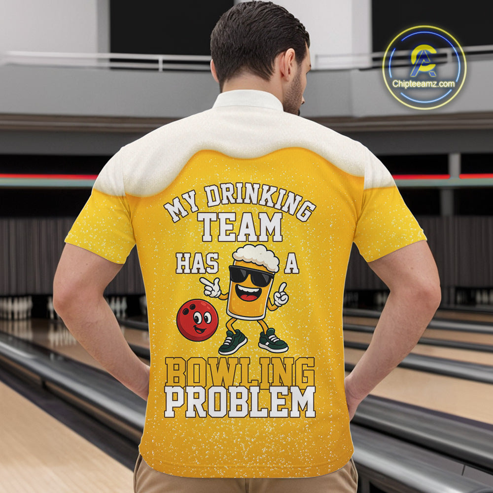 Custom Funny Beer Bowling Polo, Quarter Zip Shirts For Men My drinking team has a bowling problem NQS10638